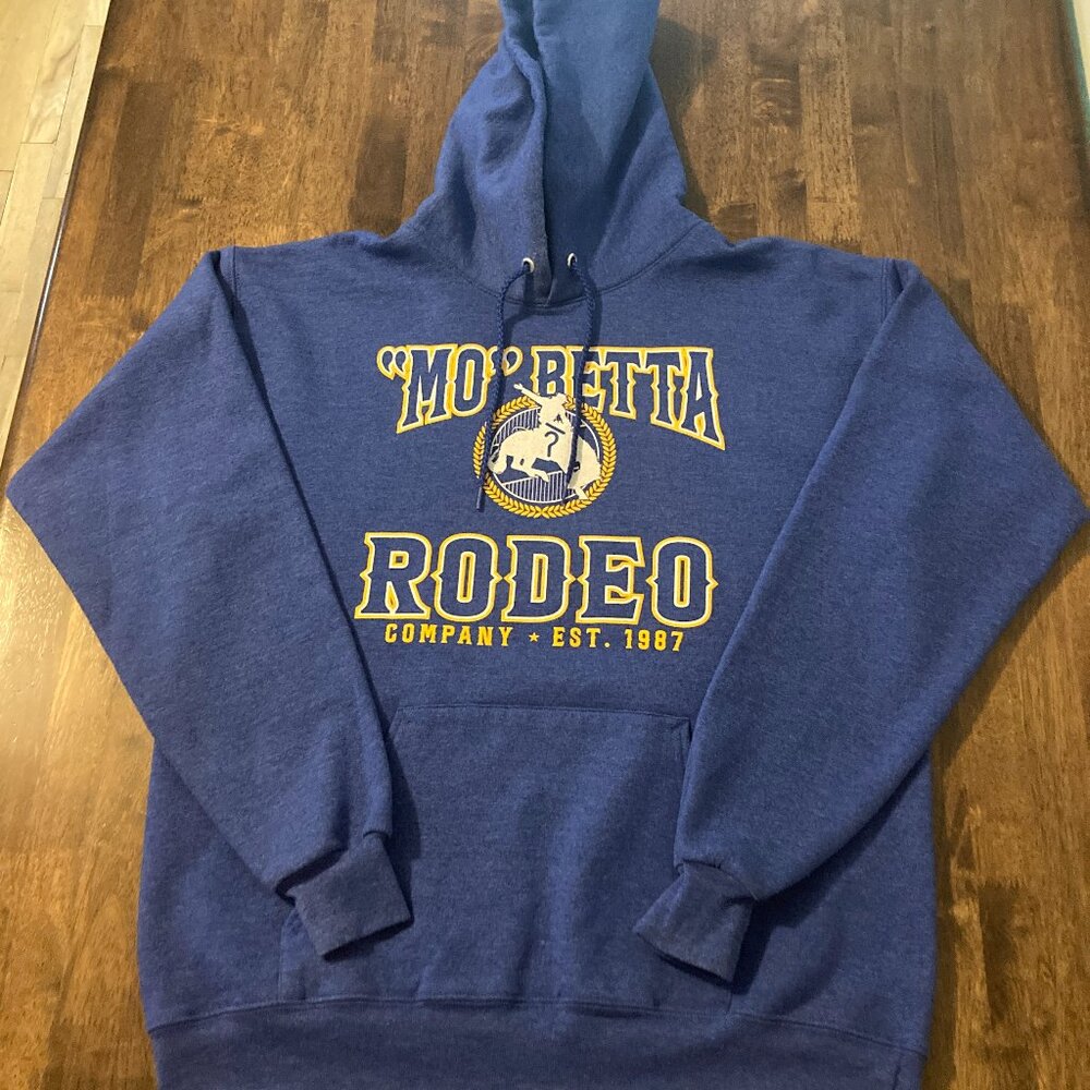 "Mo" Betta Rodeo Company Hoodie Navy Blue Size Medium/Large EUC!